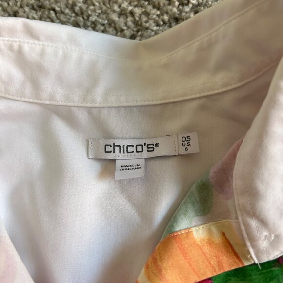 Chicos Womens Sz 6 Button Down Shirt White Floral Leaf Print Cotton Blend - Picture 3 of 11